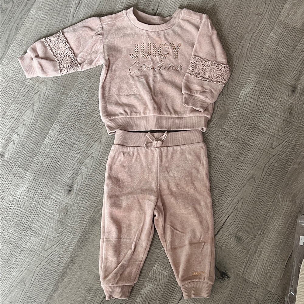 Juicy Couture Kids Pink Lace Sweatshirt and Jogger Set - 12 Months